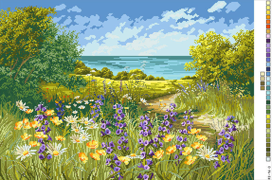 

Схема на канве для вышивания крестиком "Полевые цветы" А3-16-003