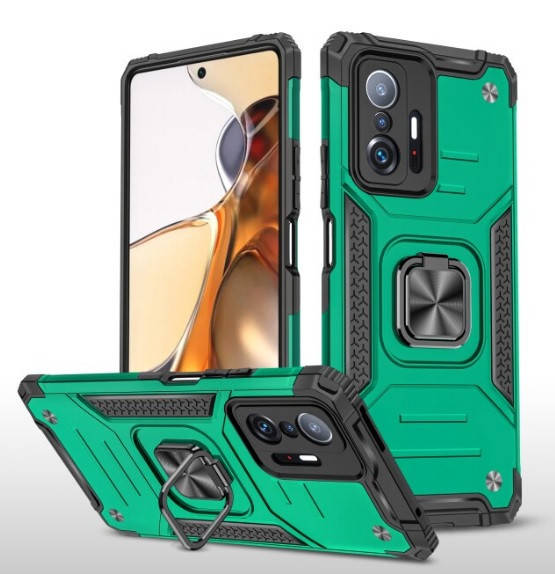 

Противоударный чехол с подставкой для Xiaomi 11T / 11T Pro зеленый защитный бампер, Зелёный