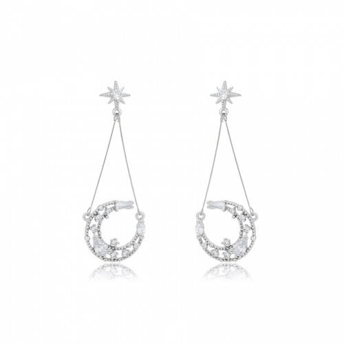 

Серьги подвески Луна 37636 размер 42х16 мм белые фианиты вес 2.6 г позолота Белое Золото