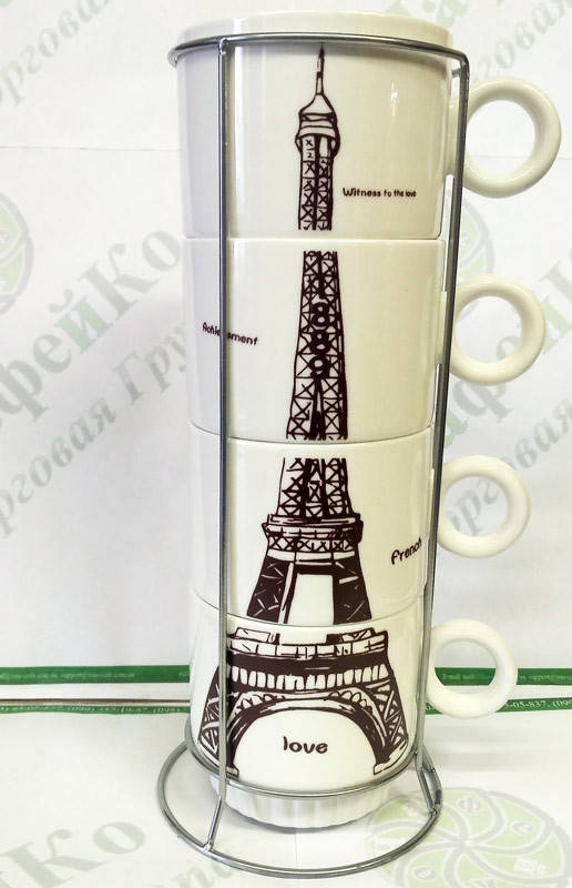 

Набор чайный на 4 персоны на подставке "Эйфель" 250 мл, Белый