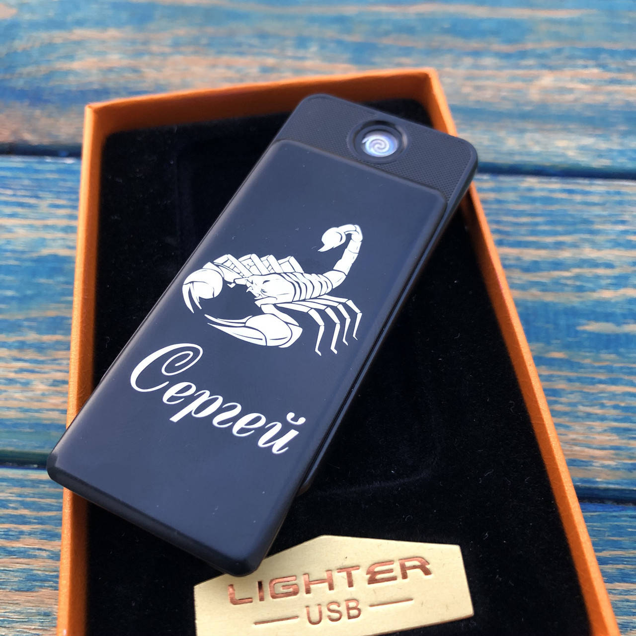 

Зажигалка USB-сенсор-слайдер + гравировка на заказ.