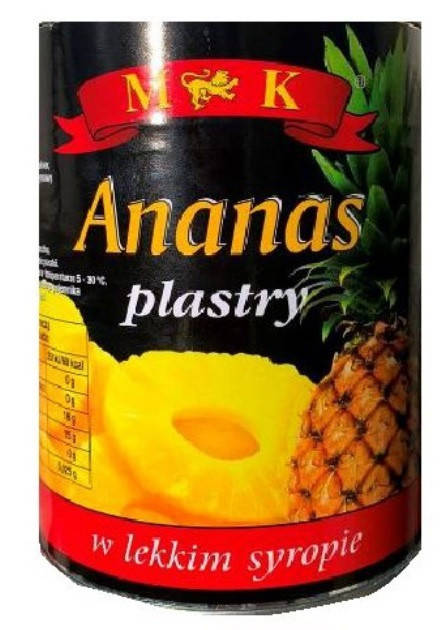 

Ананас консервированный кольцами в сиропе Ananas plastry M&K (Польша), 565г ж/б