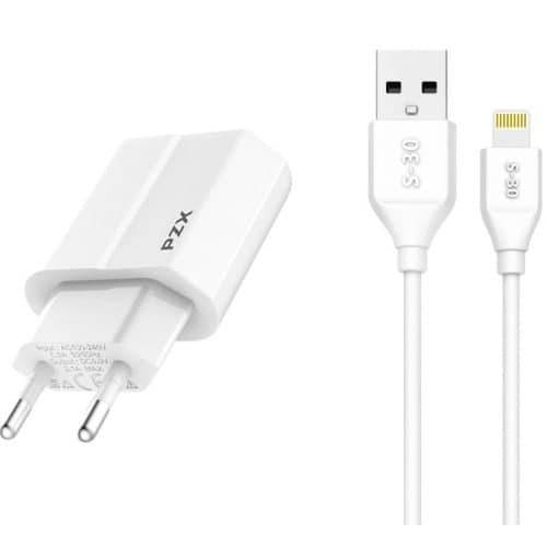 

Набор 2 в 1 СЗУ With Iphone Cable 110-240V PZX C823E , 1xUSB, 2.1A, White, Blister-box, Белый