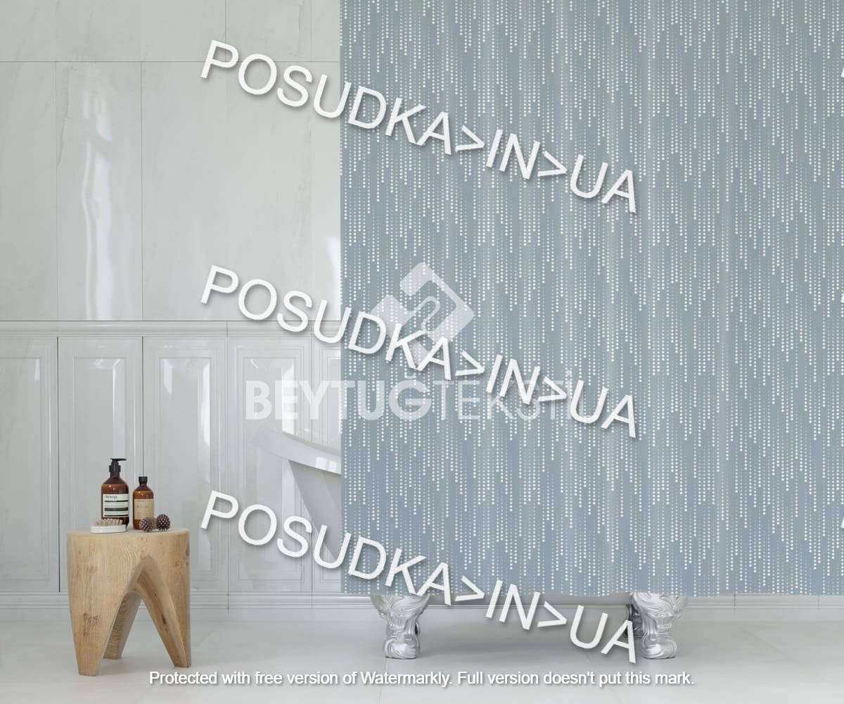 

Широкая штора для ванной 240 200 смTropik Rain 2880 Дождь серо-голубая тканевая