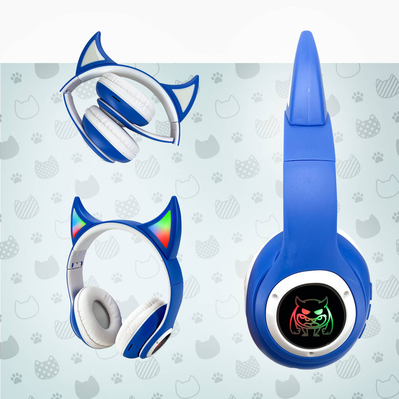 

Детские беспроводные bluetooth наушники STN-25 беспроводные блютуз наушники с ушками синие, Синий