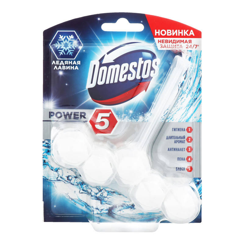 

Блок для очищення унітазу Domestos Пауер 5 Крижана Лавина 55гр
