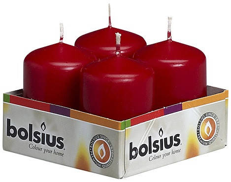 

Свеча цилиндр бордовая bolsius 4х6 см 4 шт (40/60-036Б), Бордовый