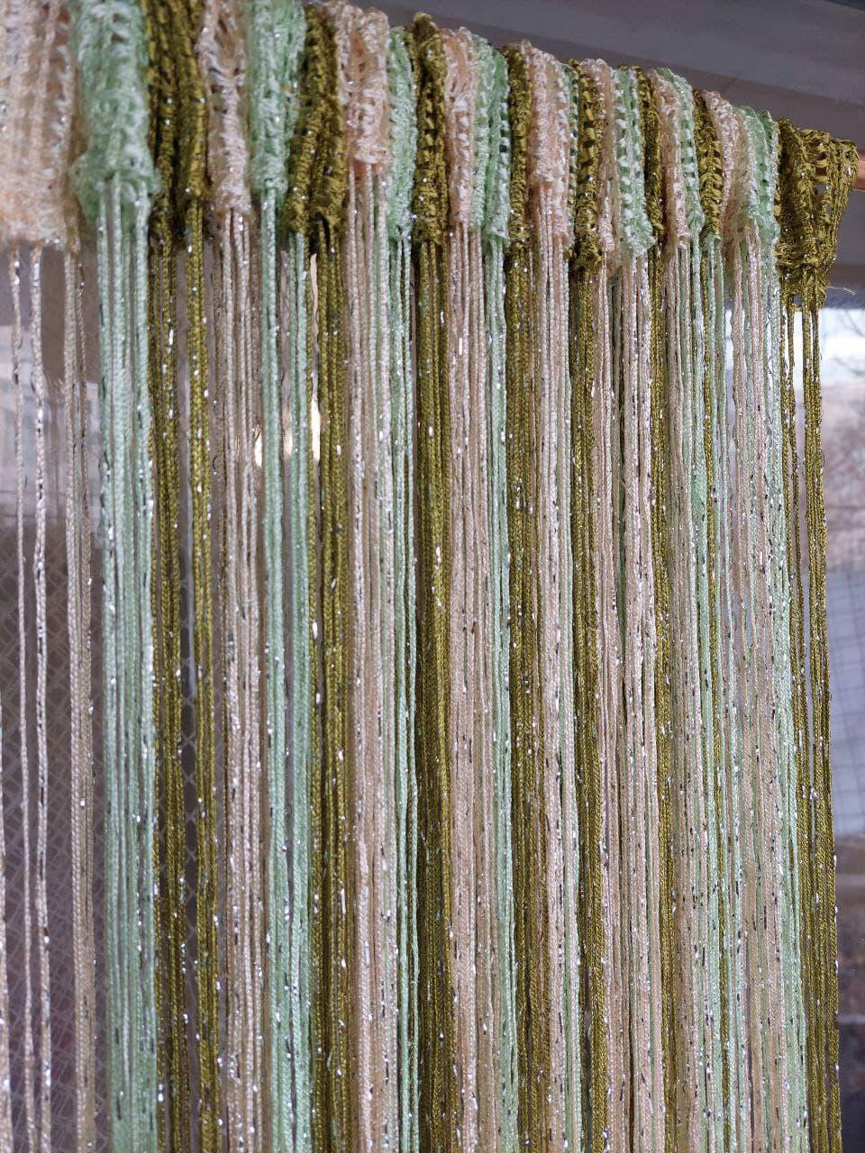 

Шторы нити кисея дождь с люрексом радужные № 13-15-19 шампань/салатовый светлный/оливковый 3 м на 2.8 м, Зелёный