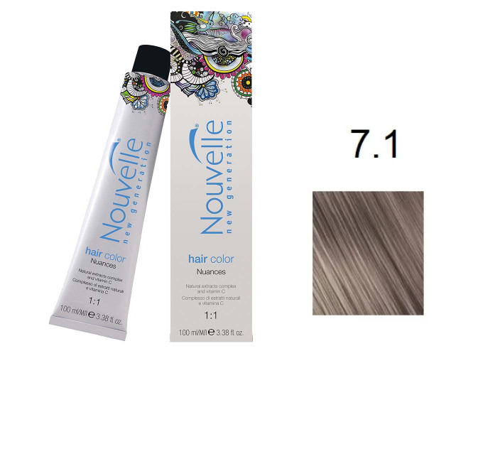 

Краска для волос Nouvelle Hair Color 7.1 средне-пепельный русый 100 мл