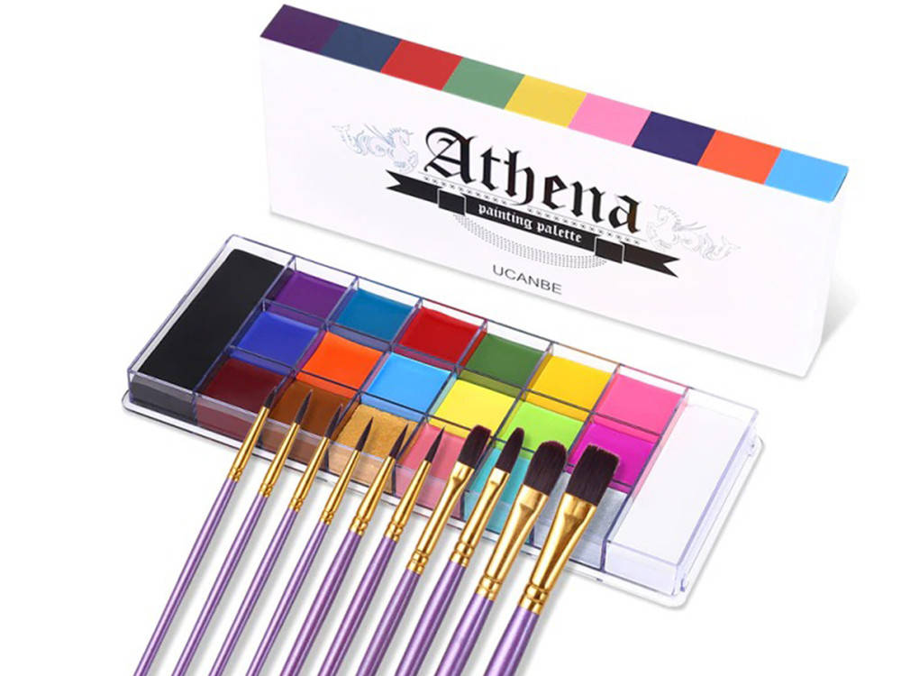 

Краска боди арт для лица Athena 20 цветов с кисточками 10 шт