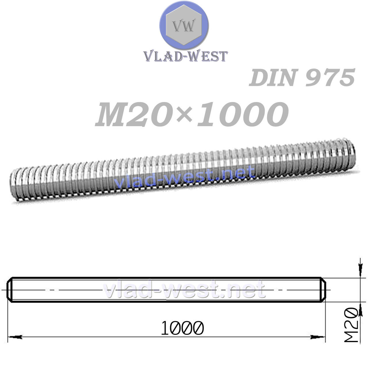 

Шпилька різьбова М20*1000 оцинкована DIN 975