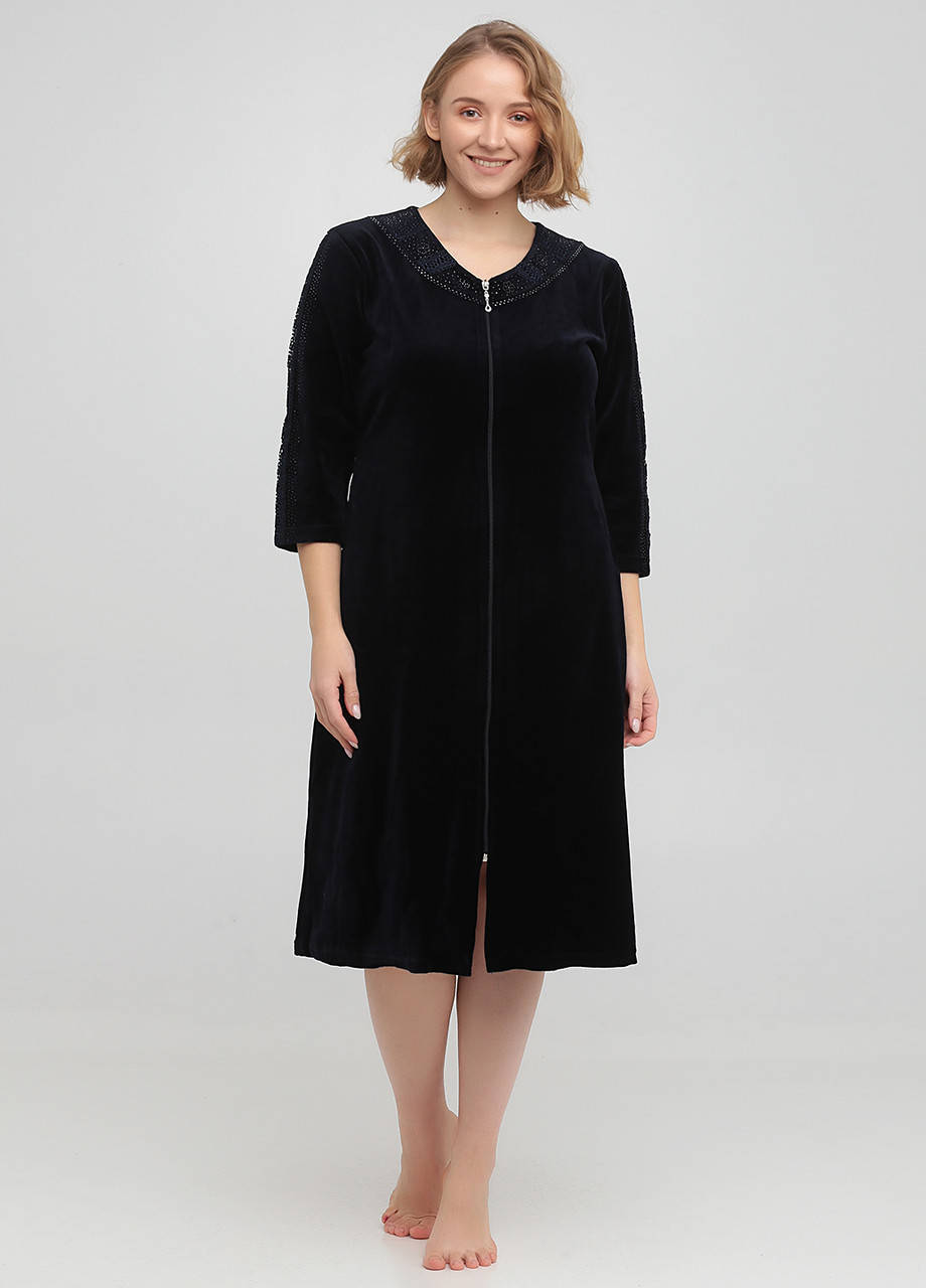 

Халат ROMEO LIFE однотонный тёмно-синий домашний хлопок, трикотаж, велюр 3591 4XL, Темно-синий