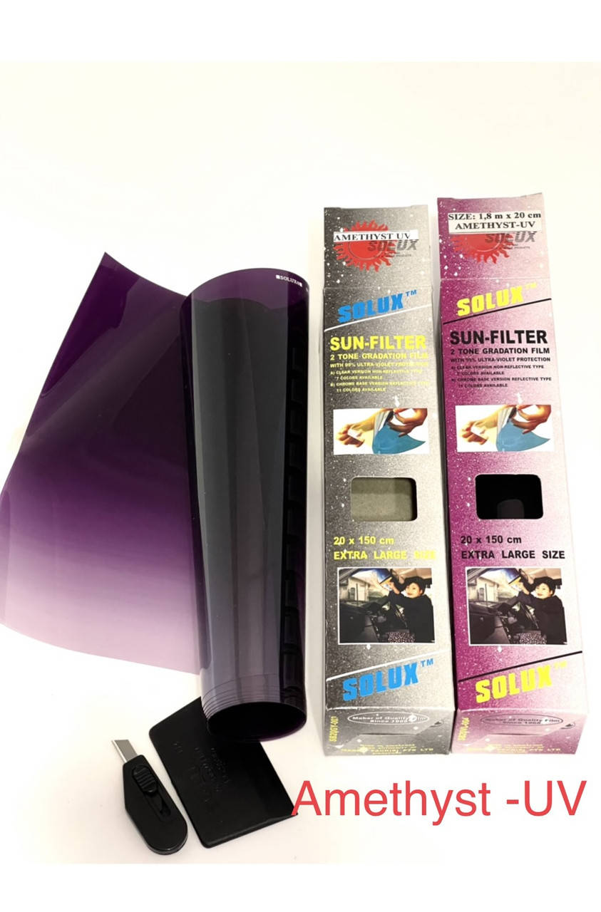 

Тонировочная пленка на лобовое стекло Solux Amethyst-UV 20cmх1,5m. Пленка для тонирования стекла с переходом, Фиолетовый