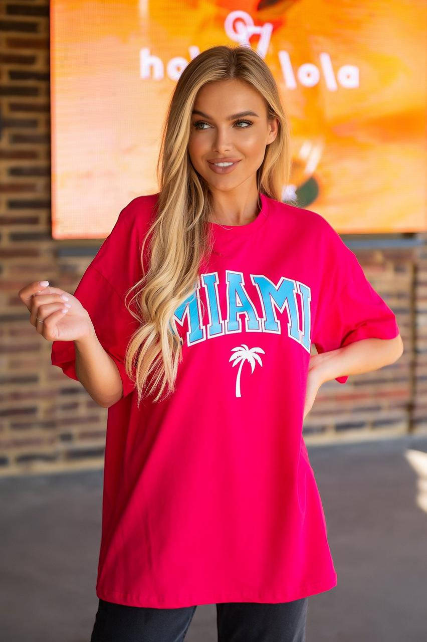 

Женская футболка оверсайз MIAMI в ассортименте S-3XL Oversize XL-3XL, Малина