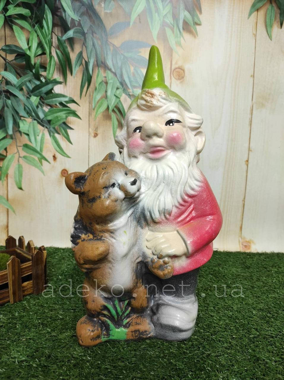 

Садовый гном из гипса с медведем 36 см