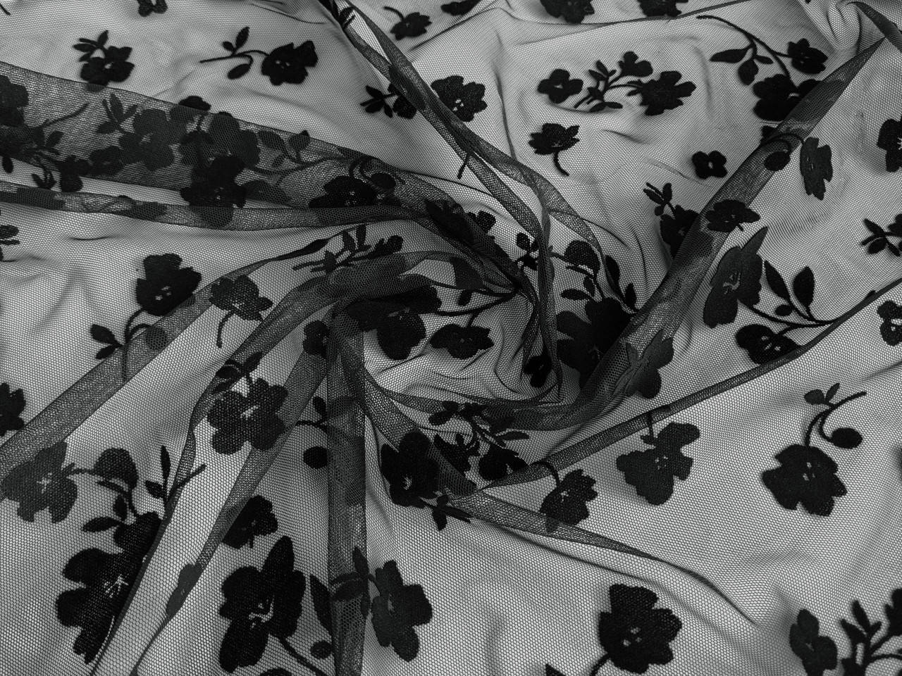 

Сетка с флоком цветы, черный