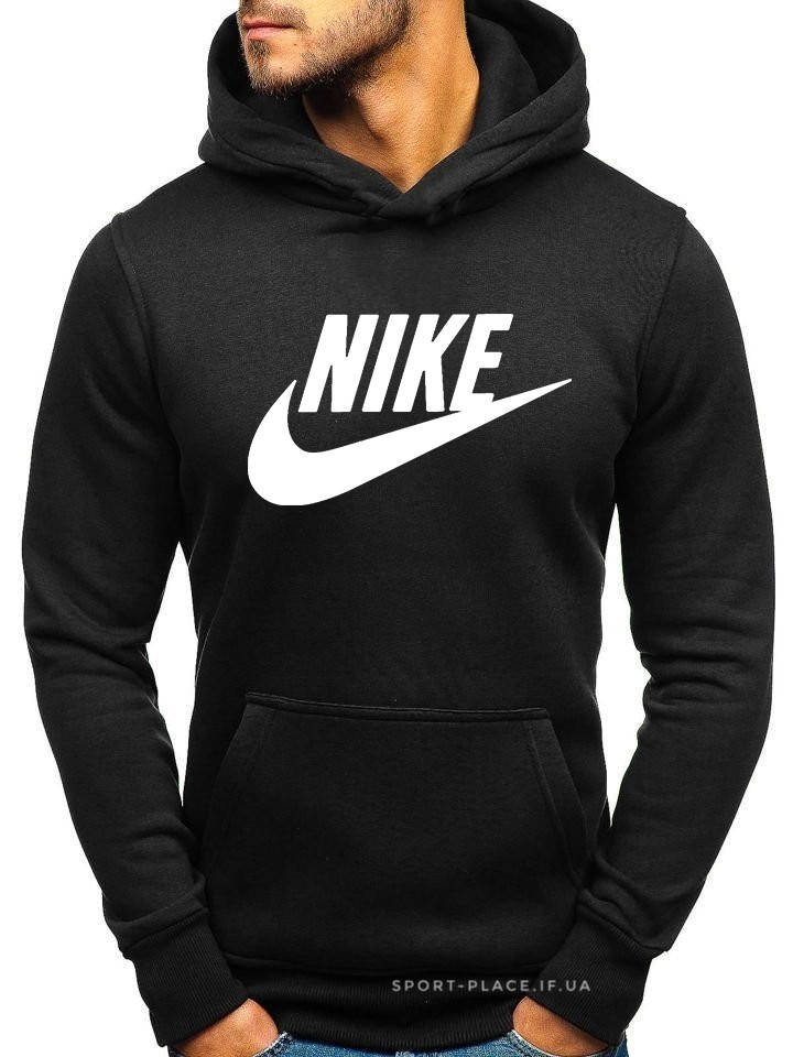 

Мужская толстовка Nike (Найк) черная (большая эмблема) кенгуру худи L, 50, Черный