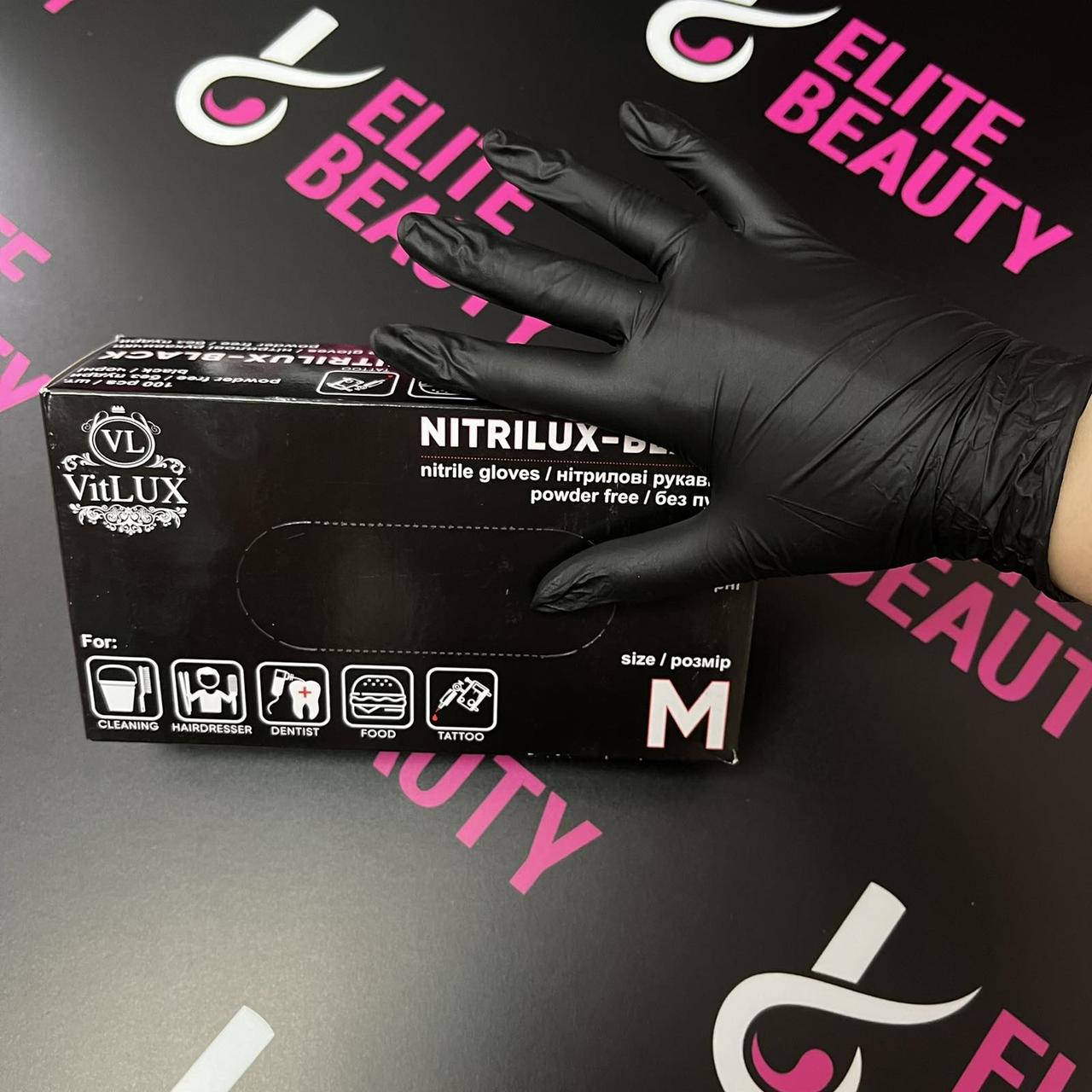 

Перчатки нитриловые для уборки дома Vitlux чёрные S,M,L 100шт/уп, Черный