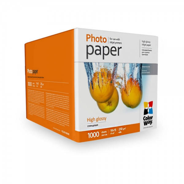 

Фотобумага ColorWay глянцевая 230г/м10x15 1000л (PG230-1000) карт.уп, Белый