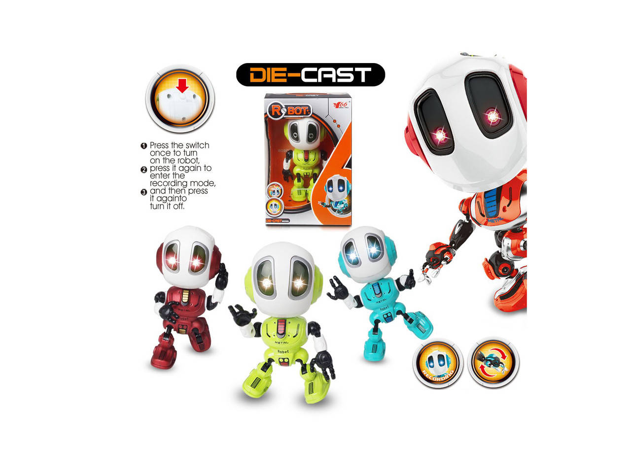 

Металлический индуктивный робот, свет, звук, запись