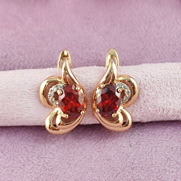 

Серьги Xuping Карелия красные медицинское золото позолота 18К английский замок А/В 1-1308