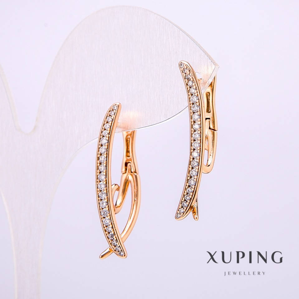 

Серьги Xuping с белыми камнями 3х28мм Позолота 18К
