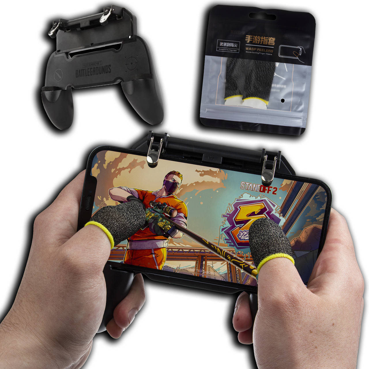 

Комплект триггер геймпад W10 + напальчники игровые 2 шт джойстик для игры телефона смартфоне пубг pubg mobile