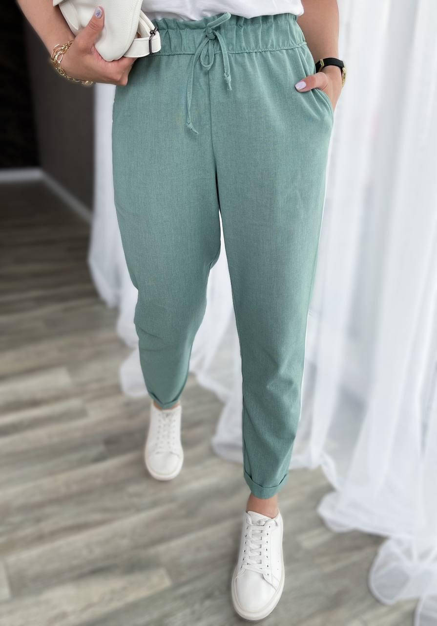 

Штаны женские льняные на высокой посадке с карманами, Черный