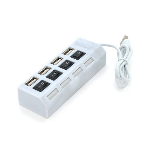 

Хаб USB 2.0 4 порта с переключателями на каждый порт, White, 480Mbts High Speed, поддержка до 0,5ТВ, питание