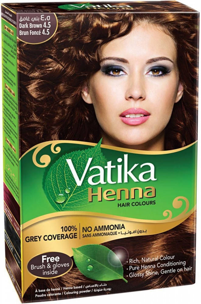 

Натуральная краска для волос на основе хны Vatika Henna Dark Brown темно-коричневый Dabur 60 г