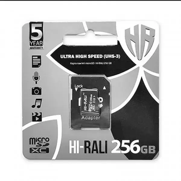 

Карта памяти Hi-Rali HI-256GBSD10U3-01 256GB microSDXC С адаптером Class 10 UHS-I U3