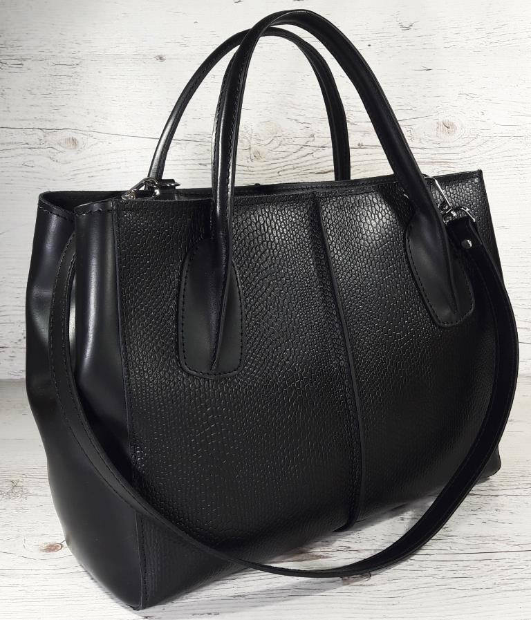 

51-2 Натуральная кожа Сумка женская кожаная черная формат А4 Сумка женская из натуральной кожи черная, Черный