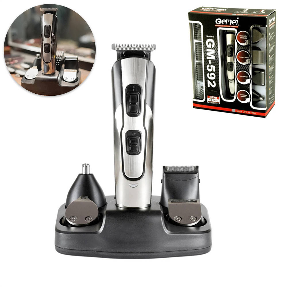

Машинка для стрижки волос беспроводная аккумуляторная на зарядной станции Триммер для носа 10в1 Geemy GM-592