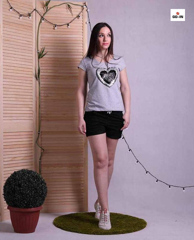 

Костюм женский футболка и шорты летний трикотажный серый р.42-52