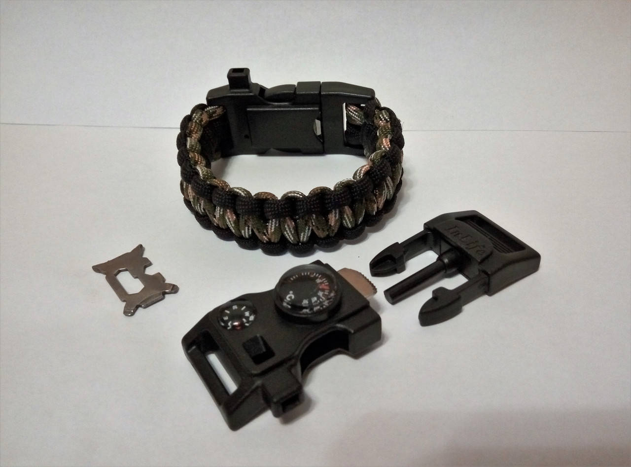 

Браслет выживания из паракорда плетение Кобра, 15 в 1 (паракорд, кресало-огниво, свисток, режущая кромка,