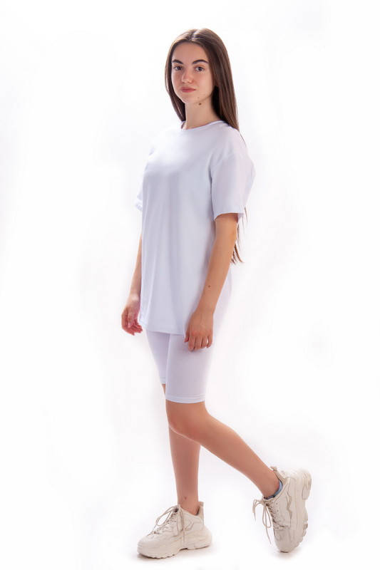 

Женский костюм велосипедки и футболка oversize 48, белый, Разные цвета