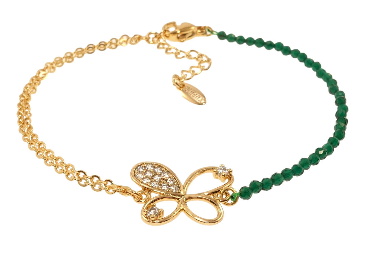 

Браслет Xuping Позолота 18K "Двойная цепочка с зелеными бусинами и бабочкой" длина с доп.цепочкой 17-20,5см х