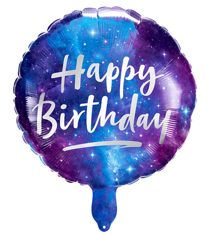 

Шар фольгированный круглый Happy Birthday космос (Китай), Синий