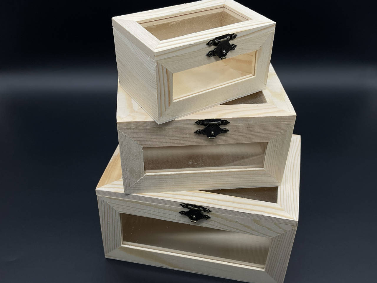 

Шкатулка для декупажа с замком, петлями и стеклышком. 3 шт/комплект. 18х12,5х10см