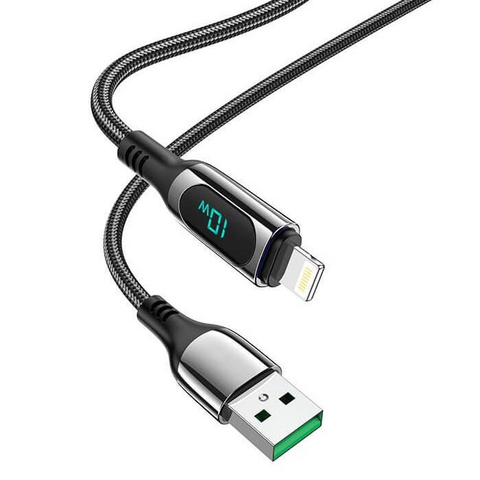 

Кабель для зарядки телефона с дисплеем Lightning Apple Iphone Extreme data cable HOCO S51 |120см, 2.4A| Черный