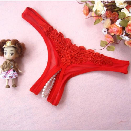 

Трусики с жемчужной нитью трусики с бусинками Эротическое белье, Красный