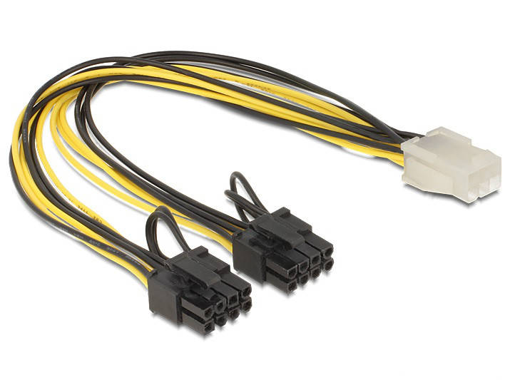 

Кабель живлення внутрішній PCIePower 6p-8px2 F/M Delock x2 0.3m Y-кабель 8=(6+2) AWG20(70.08.3433), Черный