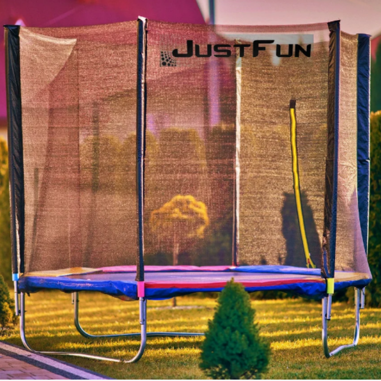

Детский батут с внешней защитной сеткой Just Fun 312см с лестницей для улицы спортивный каркасный разноцветный