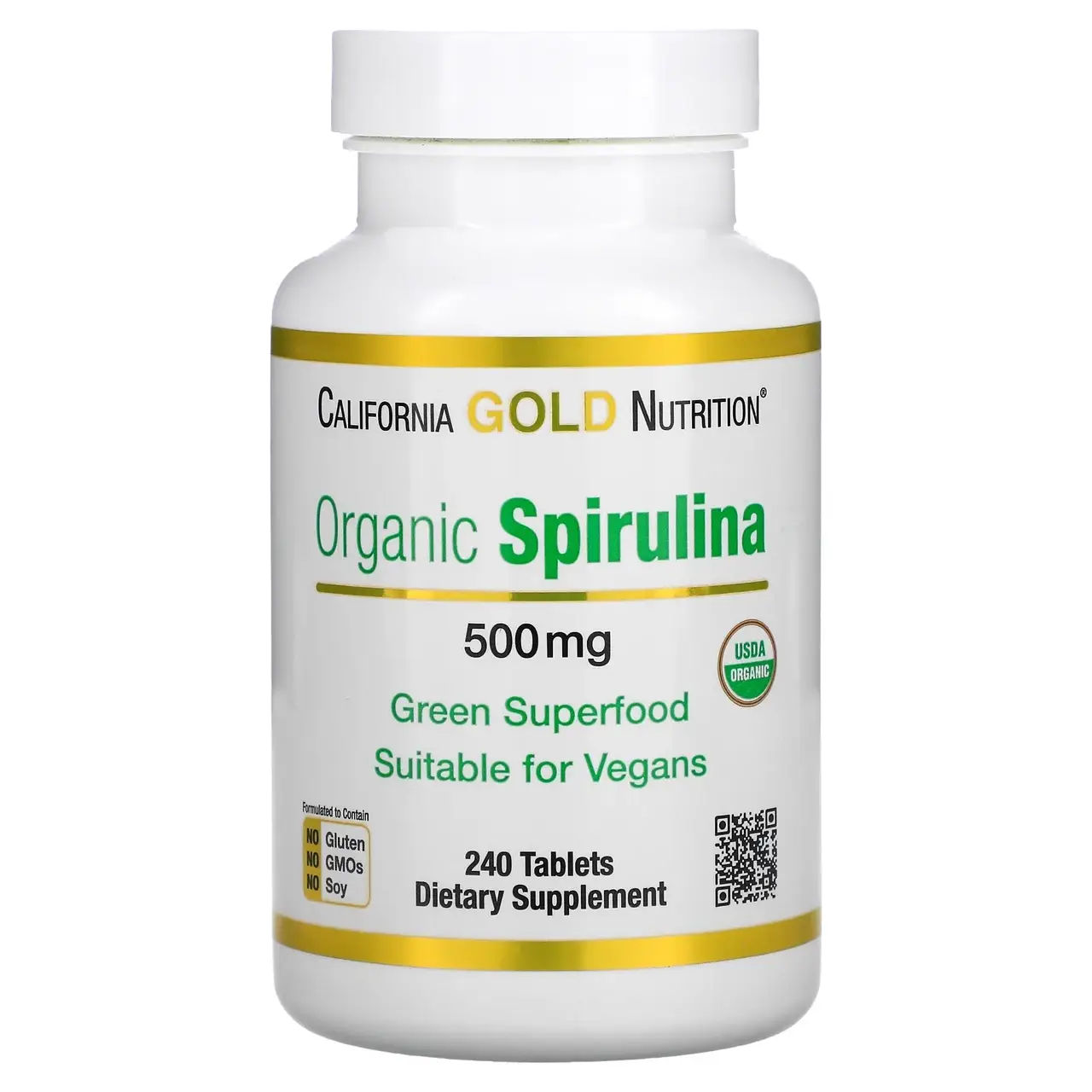 

California Gold Nutrition, органическая спирулина, сертификат USDA Organic, 500 мг, 240 таблеток