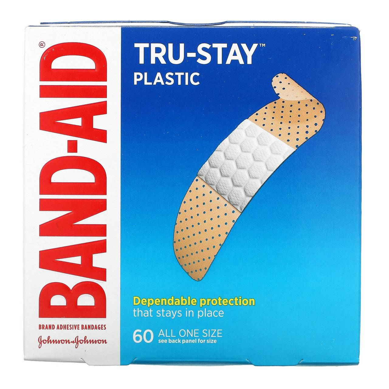 

Band Aid, Tru-Stay, Adhesive Bandages, Plastic Strips, 60 Bandages, официальный сайт, BDA-05635