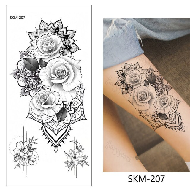 

Флеш тату. 19*9 см, Переводная. Временная. Набор, Цветы, Розы, Геометрия, SKM-207 (S)
