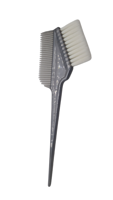 

Кисточка для покраски волос белый ворс с расческой, серая