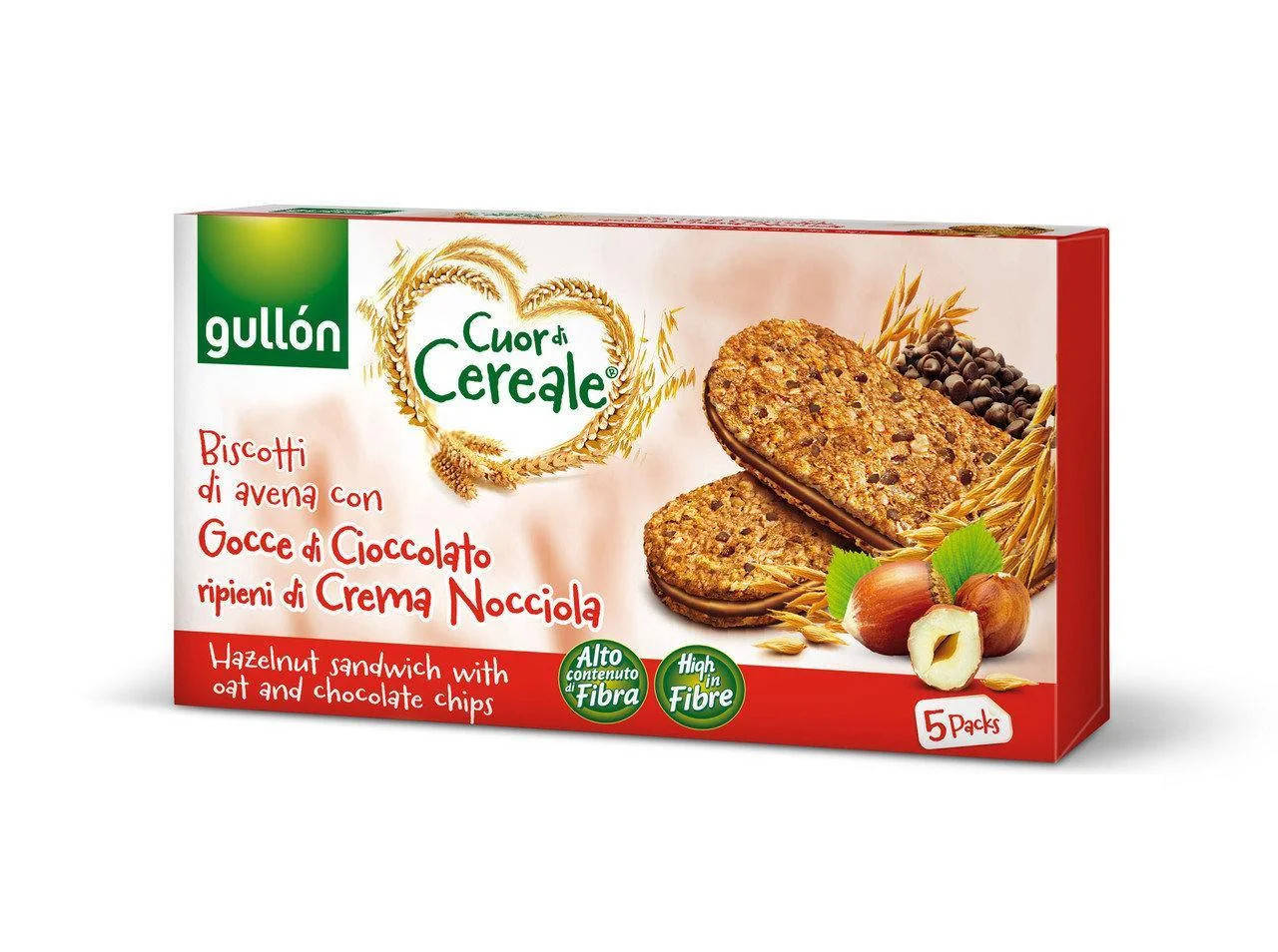 

Печенье злаковое с шоколадно-ореховым кремом Gullon Cuor di Cereale 220гр