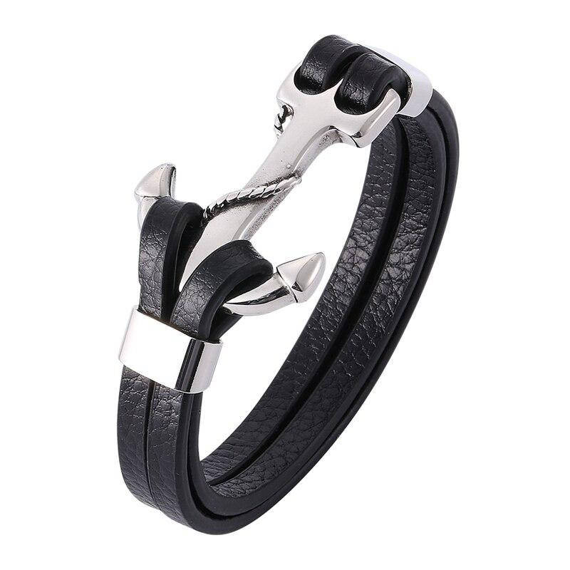 

Мужской кожаный браслет Primo Rope Anchor с застежкой якорь - Black