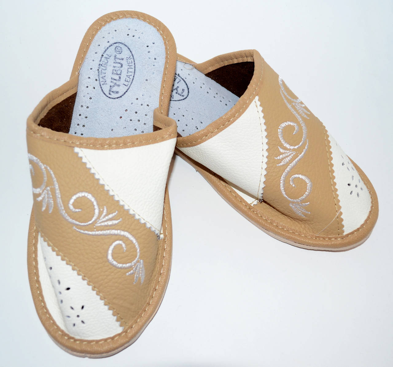 

Домашні шкіряні жіночі капці 40, Бежевый